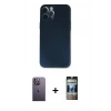 MARSİLYAN™- iPhone 12 Pro Kılıf Yadigar Yansıma Serisi - Siyah 34D Hayalet Izgaralı Cam + Neon Fosforlu Kamera Lens - BZ
