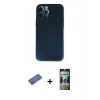 MARSİLYAN™- iPhone 12 Pro Kılıf Yadigar Yansıma Serisi - Siyah 34D Hayalet Izgaralı Cam + Shine Kamera Lens Koruma Cam - GD