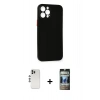 MARSİLYAN™- iPhone 12 Pro Kılıf Yadigar Yansıma Serisi - Siyah 34D Hayalet Izgaralı Cam + Shine Kamera Lens - GS