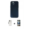 MARSİLYAN™- iPhone 12 Pro Kılıf Yadigar Yansıma Serisi - Siyah 34D Hayalet Izgaralı Cam + Shine Kamera Lens - GS