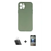 MARSİLYAN™- iPhone 12 Pro Kılıf Yadigar Yansıma Serisi - Siyah 34D Hayalet Izgaralı Cam + Kamera Lens Koruma Cam - SF