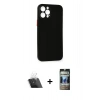 MARSİLYAN™- iPhone 12 Pro Kılıf Yadigar Yansıma Serisi - Siyah 34D Hayalet Izgaralı Cam + Kamera Lens Koruma Cam - SF