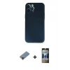 MARSİLYAN™- iPhone 12 Pro Kılıf Yadigar Yansıma Serisi - Siyah 34D Hayalet Izgaralı Cam + Metal Kamera Lens Koruma Cam - KI