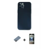 MARSİLYAN™- iPhone 12 Pro Kılıf Yadigar Yansıma Serisi - Siyah 34D Hayalet Izgaralı Cam + Metal Kamera Lens Koruma Cam - MR