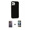 MARSİLYAN™- iPhone 12 Pro Kılıf Yadigar Yansıma Serisi - Siyah 34D Hayalet Izgaralı Cam + Neon Fosforlu Kamera Lens - SI