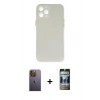 MARSİLYAN™- iPhone 12 Pro Kılıf Yadigar Yansıma Serisi - Siyah 34D Hayalet Izgaralı Cam + Neon Fosforlu Kamera Lens - SI