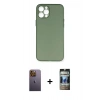 MARSİLYAN™- iPhone 12 Pro Kılıf Yadigar Yansıma Serisi - Siyah 34D Hayalet Izgaralı Cam + Neon Fosforlu Kamera Lens - SI