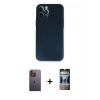 MARSİLYAN™- iPhone 12 Pro Kılıf Yadigar Yansıma Serisi - Siyah 34D Hayalet Izgaralı Cam + Neon Fosforlu Kamera Lens - SI