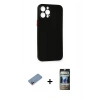 MARSİLYAN™- iPhone 12 Pro Kılıf Yadigar Yansıma Serisi - Siyah 34D Hayalet Izgaralı Cam + Pembe Shine Kamera Lens Koruma Cam