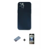MARSİLYAN™- iPhone 12 Pro Kılıf Yadigar Yansıma Serisi - Siyah 34D Hayalet Izgaralı Cam + Pembe Shine Kamera Lens Koruma Cam