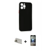 MARSİLYAN™- iPhone 12 Pro Kılıf Yadigar Yansıma Serisi - Siyah 34D Hayalet Izgaralı Cam + Rainbow Kamera Lens Koruma Cam - GD
