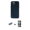 MARSİLYAN™- iPhone 12 Pro Kılıf Yadigar Yansıma Serisi - Siyah 34D Hayalet Izgaralı Cam + Renkli Kamera Lens Koruma Cam - TU