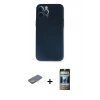 MARSİLYAN™- iPhone 12 Pro Kılıf Yadigar Yansıma Serisi - Siyah 34D Hayalet Izgaralı Cam + Renkli Kamera Lens Koruma Cam - SI