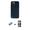 MARSİLYAN™- iPhone 12 Pro Kılıf Yadigar Yansıma Serisi - Siyah 34D Hayalet Izgaralı Cam + Shine Kamera Lens Koruma Cam - GS
