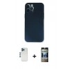 MARSİLYAN™- iPhone 12 Pro Kılıf Yadigar Yansıma Serisi - Siyah 34D Hayalet Izgaralı Cam + Shine Kamera Lens - MI
