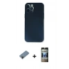 MARSİLYAN™- iPhone 12 Pro Kılıf Yadigar Yansıma Serisi - Siyah 34D Hayalet Izgaralı Cam + Shine Kamera Lens Koruma Cam - SH