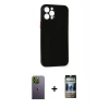 MARSİLYAN™- iPhone 12 Pro Kılıf Yadigar Yansıma Serisi - Siyah 34D Hayalet Izgaralı Cam + Neon Fosforlu Kamera Lens - YL