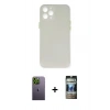 MARSİLYAN™- iPhone 12 Pro Kılıf Yadigar Yansıma Serisi - Siyah 34D Hayalet Izgaralı Cam + Neon Fosforlu Kamera Lens - YL