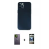MARSİLYAN™- iPhone 12 Pro Kılıf Yadigar Yansıma Serisi - Siyah 34D Hayalet Izgaralı Cam + Neon Fosforlu Kamera Lens - YL