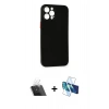 MARSİLYAN™- iPhone 12 Pro Kılıf Yadigar Yansıma Serisi - Siyah 3D Antistatik Cam Ekran Koruyucu + Kamera Lens Koruma Cam - SF
