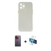 MARSİLYAN™- iPhone 12 Pro Kılıf Yadigar Yansıma Serisi - Siyah 3D Antistatik Cam Ekran Koruyucu + Neon Fosforlu Kamera Lens - TU