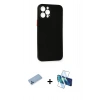 MARSİLYAN™- iPhone 12 Pro Kılıf Yadigar Yansıma Serisi - Siyah 3D Antistatik Cam Ekran Koruyucu + Shine Kamera Lens Koruma Cam - MI