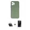 MARSİLYAN™- iPhone 12 Pro Kılıf Yadigar Yansıma Serisi - Siyah 3D Antistatik Hayalet Cam Ekran Koruyucu + Kamera Lens Koruma Cam - SF
