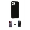MARSİLYAN™- iPhone 12 Pro Kılıf Yadigar Yansıma Serisi - Siyah 3D Antistatik Hayalet Cam Ekran Koruyucu + Neon Fosforlu Kamera Lens - TU