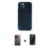 MARSİLYAN™- iPhone 12 Pro Kılıf Yadigar Yansıma Serisi - Siyah 3D Antistatik Hayalet Cam Ekran Koruyucu + Neon Fosforlu Kamera Lens - TU
