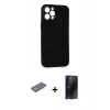 MARSİLYAN™- iPhone 12 Pro Kılıf Yadigar Yansıma Serisi - Siyah 3D Antistatik Hayalet Cam Ekran Koruyucu + Renkli Kamera Lens Koruma Cam - YL