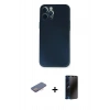 MARSİLYAN™- iPhone 12 Pro Kılıf Yadigar Yansıma Serisi - Siyah 3D Antistatik Hayalet Cam Ekran Koruyucu + Renkli Kamera Lens Koruma Cam - PE