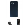 MARSİLYAN™- iPhone 12 Pro Kılıf Yadigar Yansıma Serisi - Siyah 3D Antistatik Hayalet Cam Ekran Koruyucu + Kamera Lens Koruma Cam - SF
