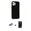 MARSİLYAN™- iPhone 12 Pro Kılıf Yadigar Yansıma Serisi - Siyah 3D Antistatik Hayalet Cam Ekran Koruyucu + Renkli Kamera Lens Koruma Cam - PE