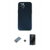 MARSİLYAN™- iPhone 12 Pro Kılıf Yadigar Yansıma Serisi - Siyah 3D Antistatik Hayalet Cam Ekran Koruyucu + Metal Kamera Lens Koruma Cam - MR