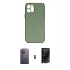 MARSİLYAN™- iPhone 12 Pro Kılıf Yadigar Yansıma Serisi - Siyah 3D Antistatik Hayalet Cam Ekran Koruyucu + Neon Fosforlu Kamera Lens - BZ