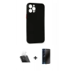 MARSİLYAN™- iPhone 12 Pro Kılıf Yadigar Yansıma Serisi - Siyah 3D Antistatik Hayalet Cam Ekran Koruyucu + Kamera Lens Koruma Cam - SF