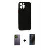 MARSİLYAN™- iPhone 12 Pro Kılıf Yadigar Yansıma Serisi - Siyah 3D Antistatik Hayalet Cam Ekran Koruyucu + Neon Fosforlu Kamera Lens - YL