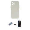 MARSİLYAN™- iPhone 12 Pro Kılıf Yadigar Yansıma Serisi - Siyah 3D Antistatik Hayalet Cam Ekran Koruyucu + Shine Kamera Lens Koruma Cam - PE