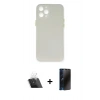 MARSİLYAN™- iPhone 12 Pro Kılıf Yadigar Yansıma Serisi - Siyah 3D Antistatik Hayalet Cam Ekran Koruyucu + Kamera Lens Koruma Cam - SF