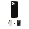 MARSİLYAN™- iPhone 12 Pro Kılıf Yadigar Yansıma Serisi - Siyah 3D Antistatik Hayalet Cam Ekran Koruyucu + Shine Kamera Lens - GD