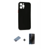 MARSİLYAN™- iPhone 12 Pro Kılıf Yadigar Yansıma Serisi - Siyah 3D Antistatik Hayalet Cam Ekran Koruyucu + Shine Kamera Lens Koruma Cam - PE