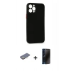 MARSİLYAN™- iPhone 12 Pro Kılıf Yadigar Yansıma Serisi - Siyah 3D Antistatik Hayalet Cam Ekran Koruyucu + Renkli Kamera Lens Koruma Cam - SI