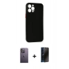 MARSİLYAN™- iPhone 12 Pro Kılıf Yadigar Yansıma Serisi - Siyah 3D Antistatik Hayalet Cam Ekran Koruyucu + Neon Fosforlu Kamera Lens - BZ