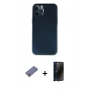 MARSİLYAN™- iPhone 12 Pro Kılıf Yadigar Yansıma Serisi - Siyah 3D Antistatik Hayalet Cam Ekran Koruyucu + Metal Kamera Lens Koruma Cam - GD