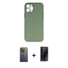 MARSİLYAN™- iPhone 12 Pro Kılıf Yadigar Yansıma Serisi - Siyah 3D Antistatik Hayalet Cam Ekran Koruyucu + Neon Fosforlu Kamera Lens - YL