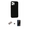 MARSİLYAN™- iPhone 12 Pro Kılıf Yadigar Yansıma Serisi - Siyah 3D Antistatik Hayalet Cam Ekran Koruyucu + Shine Kamera Lens Koruma Cam - SABE