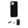 MARSİLYAN™- iPhone 12 Pro Kılıf Yadigar Yansıma Serisi - Siyah 3D Antistatik Hayalet Cam Ekran Koruyucu + Renkli Kamera Lens Koruma Cam - TU