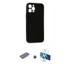 MARSİLYAN™- iPhone 12 Pro Kılıf Yadigar Yansıma Serisi - Siyah 3D Antistatik Seramik Nano Ekran Koruyucu + Renkli Kamera Lens Koruma Cam - PE