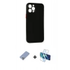 MARSİLYAN™- iPhone 12 Pro Kılıf Yadigar Yansıma Serisi - Siyah 3D Antistatik Seramik Nano Ekran Koruyucu + Metal Kamera Lens Koruma Cam - KUYL