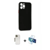MARSİLYAN™- iPhone 12 Pro Kılıf Yadigar Yansıma Serisi - Siyah 3D Antistatik Seramik Nano Ekran Koruyucu + Shine Kamera Lens - GD